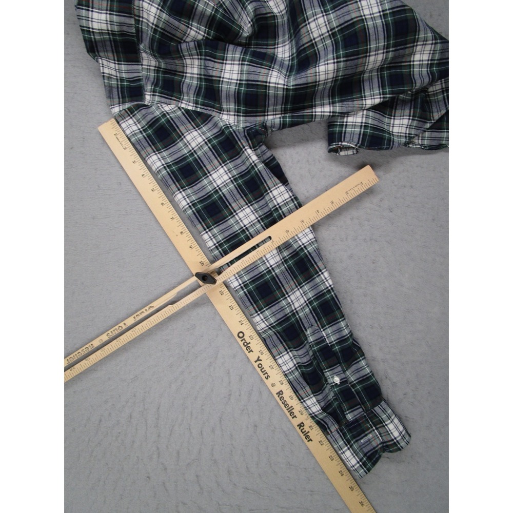 J.Crew Mens Broken-In Oxford Shirt Green Navy Plaid Organic Cotton BE996 Oars - Picture 10 of 12